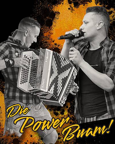 Nieuwe persfoto Die Powerbuam, schlagerartiesten accordeon 